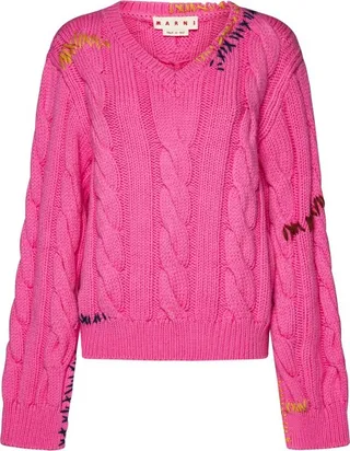Marni V-Neck Cable-Knitted Jumper