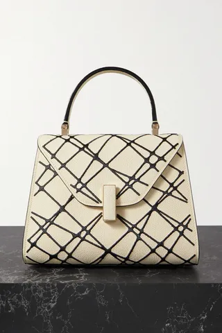 Valextra - Embroidered Textured-leather Tote - Black