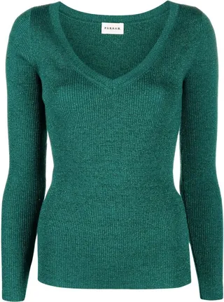 V-neck ribbed glitter jumper