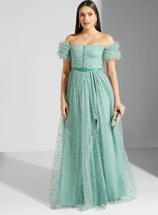 Slit Off Shoulder Dress