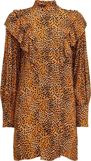 Printed viscose crêpe ruffled mini dress