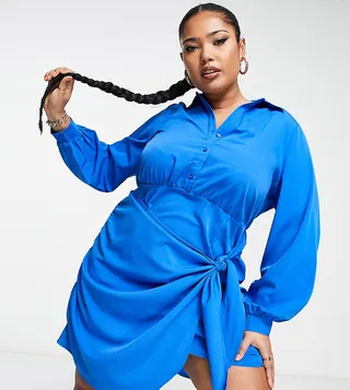Simply Be wrap shirt dress in blue