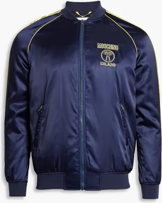 Embroidered shell bomber jacket