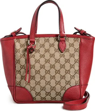 What Goes Around Comes Around Gucci Red Canvas Bree Top Handle Tote Small