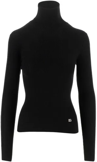 Logo-plaque Detail Ribbed Turtleneck Top