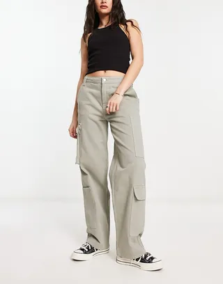 ASOS DESIGN wide leg cargo jean in sage