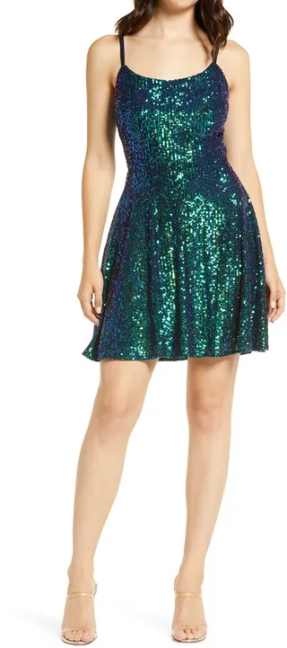Sequin Lace-Up Skater Minidress
