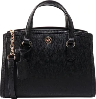 Leather handbag with metal monogram