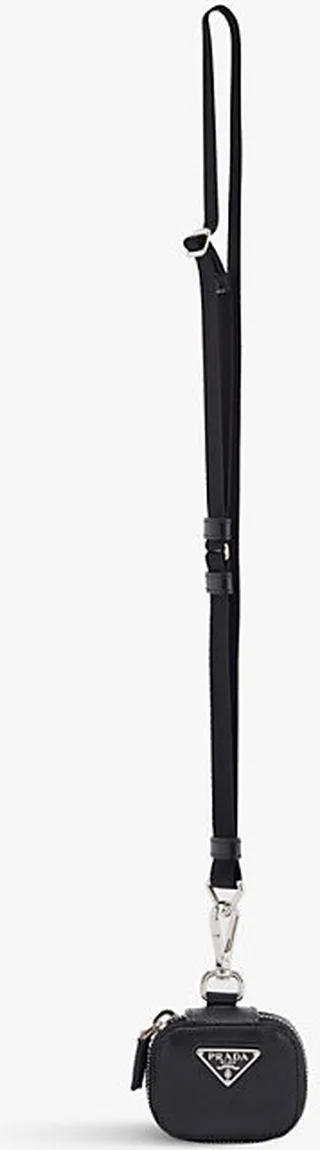 Mens Nero Brand-plaque Leather AirPod Case