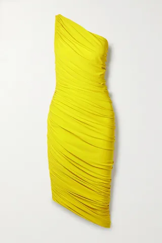 Norma Kamali - Diana One-shoulder Asymmetric Ruched Stretch-jersey Dress - Yellow