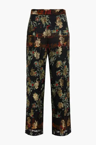 Metallic floral-print fil coupé silk-blend wide-leg pants