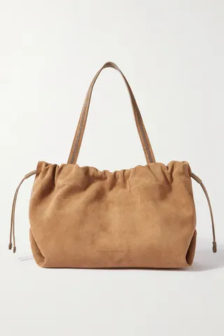 Brunello Cucinelli - Leather-trimmed Bead-embellished Suede Tote - Brown