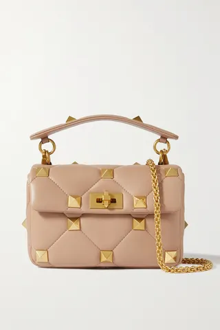 Valentino Garavani - Valentino Garavani Roman Stud Quilted Leather Shoulder Bag - Pink