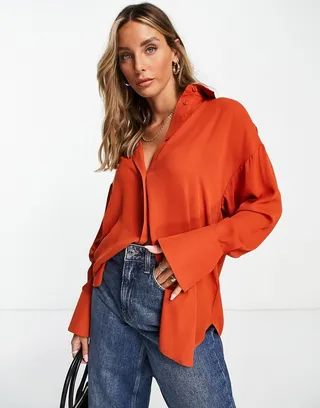 ASOS DESIGN oversized soft shirt in rust