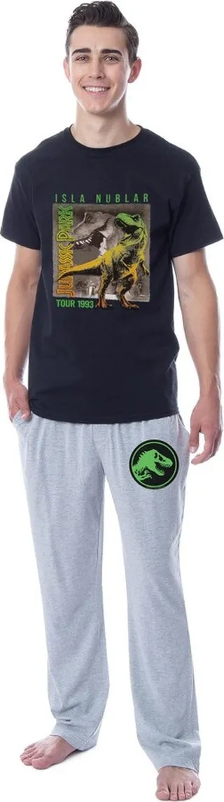 Jurassic Park Mens' Isla Nublar Dinosaur Film Movie Sleep Pajama Set (Large) Multicolored