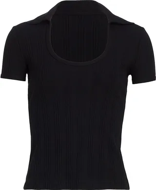 Cotton Rib-Knit Polo Top