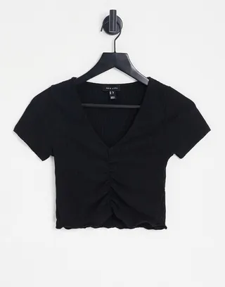 New Look ruched front T-shirt in black
