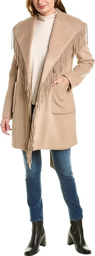 Badgley Mischka Ricci Wool-Blend Wrap Coat