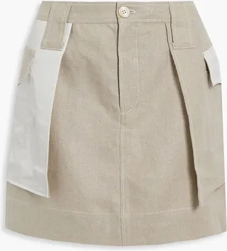 Shell-paneled linen mini skirt