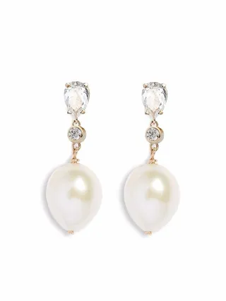 14kt Yellow Gold Pear-Cut Topaz And Pearl Earrings