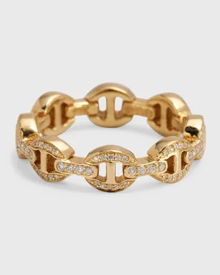 Yellow Gold Dame Tri-Link Antiquated Ring with Diamonds