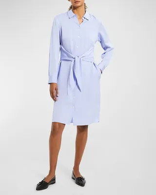 Waist-Tie Button-Front Silk Shirtdress