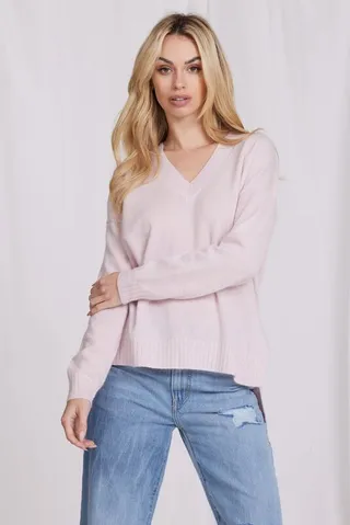 Minnie Rose Cashmere Long And Lean V Neck Sweater - Blue