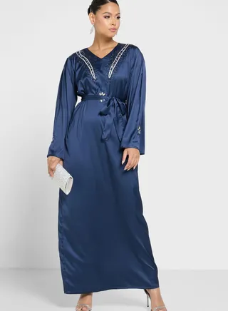 V-Neck Embellished Jalabiya
