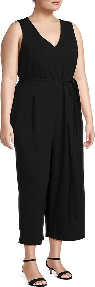 Plus V Neck Cropped Jumpsuit