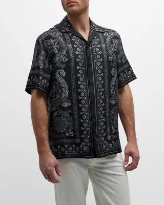 Men's Barocco Studs Silk Camp Shirt