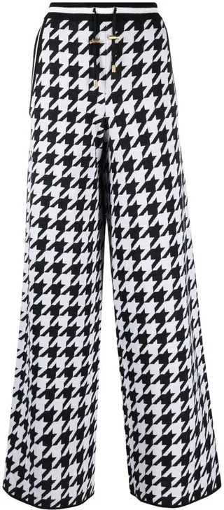 Houndstooth-Pattern Straight-Leg Trousers