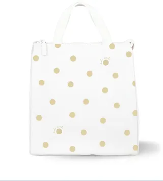 Kate Spade Reusable Lunch Bag - White with Gold Polka Dots