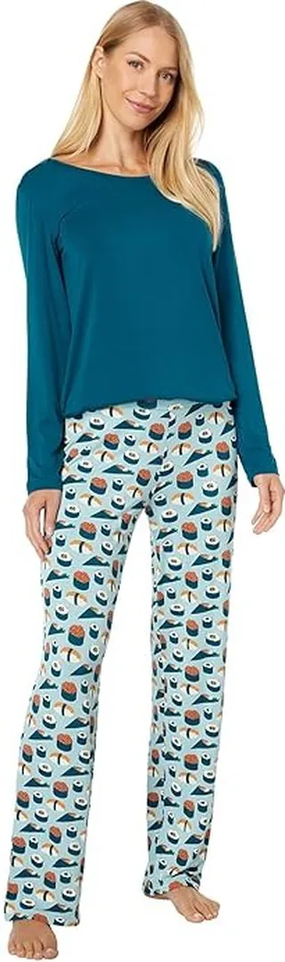 Kickee Pants Long Sleeve Loosey Goosey Tee Pants PJ Set (Jade Sushi) Women's Pajama Sets