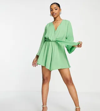 Stradivarius wrap mini dress in sage