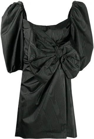 Bow-Embellished Ruched Mini Dress