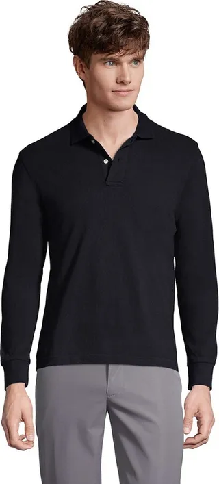 Lands' End School Uniform Men's Long Sleeve Mesh Polo Shirt - Medium - Black
