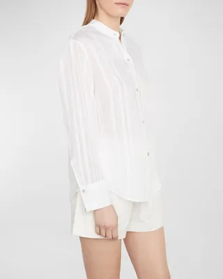 Drapey Stripe Band-Collar Shirt