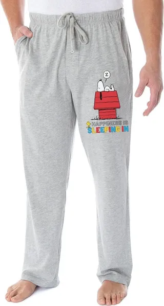 Peanuts Adult Snoopy Sleeping In Character Loungewear Sleep Pajama Pants X-Large Grey