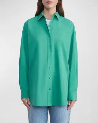 Oversized Button-Down Cotton Boyfriend Shirt