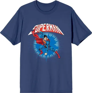 Superman Character Art Crew Neck Short Sleeve Navy Women’s T-shirt-Medium