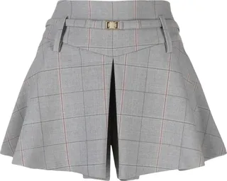 Check-Print Belted Mini Shorts