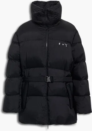 Belted quilted shell down coat