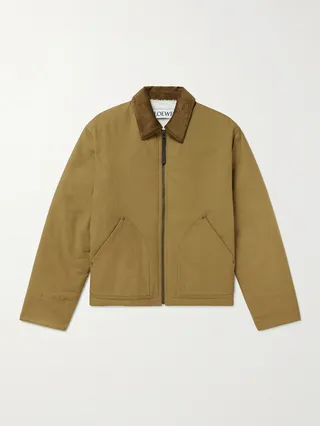 Corduroy and Leather-Trimmed Cotton-Canvas Jacket