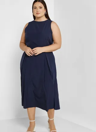 Pleat Detail Fit & Flare Dress