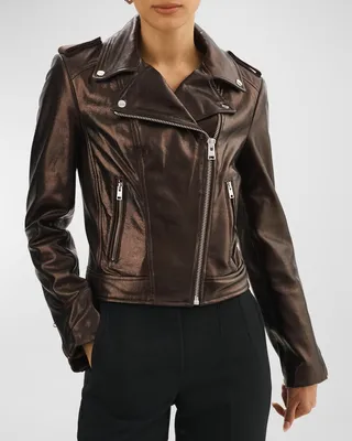 Donna Metallic Leather Biker Jacket