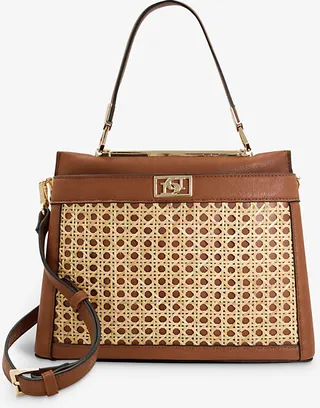 Tan-synthetic Recycled Ducier Large Rattan and Faux-leather Tote bag