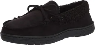 Hanes Hanes Men's Moccasin Slipper House Shoe with Indoor Outdoor Memory Foam Sole Fresh Iq Odor Protection (Black Moc) Men's Slippers