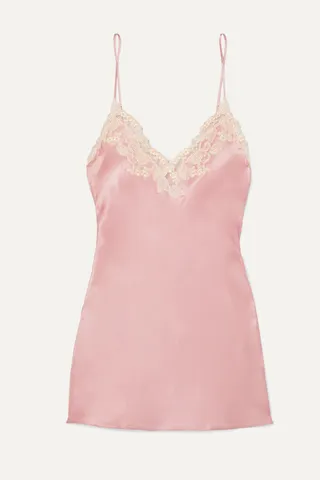 La Perla - Maison Embroidered Lace-trimmed Silk-blend Satin Chemise - Pink