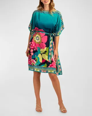 Theodora Belted Floral-Print Caftan Dress