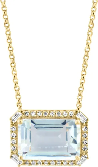 14K Yellow Gold Diamond White Topaz Pendant Necklace - 0.18 ctw.